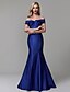 cheap Evening Dresses-Mermaid / Trumpet Elegant Prom Formal Evening Dress Off Shoulder Short Sleeve Sweep / Brush Train Satin with Ruffles 2021