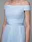 billige Fest kjoler-A-linje Minimalistisk Kjole Skolebal Gulvlang Kortærmet Skulderfri Tyl med Krøllede Folder 2022 / Formel aften