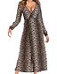cheap Maxi Dresses-Women&#039;s Sheath Dress Long Sleeve Leopard Spring Fall Deep V Street chic Party Holiday Slim Brown S M L / Maxi / Sexy