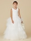 cheap Flower Girl Dresses-Ball Gown Floor Length Flower Girl Dress First Communion Cute Prom Dress Lace with Cascading Ruffles Fit 3-16 Years