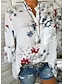 billige Bluser og skjorter til kvinner-Dame Skjorte Bluse Hvit Rosa Rød Blomstret Blomsternål i krystall Knapp Lomme Langermet Ut på byen Grunnleggende Rund hals