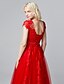 cheap Bridesmaid Dresses-A-Line Illusion Neck Floor Length Lace / Tulle Bridesmaid Dress with Beading / Appliques
