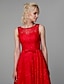 cheap Special Occasion Dresses-A-Line Jewel Neck Tea Length Lace / Satin Dress with Beading / Bow(s) by TS Couture®