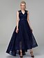 cheap Special Occasion Dresses-A-Line Elegant Dress Prom Asymmetrical Sleeveless V Neck Lace with Bow(s) Beading 2022