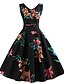 cheap Print Dresses-Women&#039;s Party Birthday Vintage Slim Swing Dress - Floral Sun Flower, Print High Waist V Neck Spring Black S M L XL