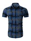 abordables Camisas de hombre-Hombre Básico Estampado - Algodón Camisa Delgado Bloques / A Cuadros Azul Piscina / Manga Corta
