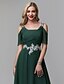 preiswerte Abendkleider-A-Linie Elegant Formeller Abend Kleid Riemen Kurzarm Pinsel Schleppe Chiffon mit Plissee Perlenstickerei Applikationen 2021