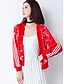 cheap Women&#039;s Leather &amp; Faux Leather Jackets-Women&#039;s Sports Active Regular Leather Jacket, Floral / Botanical Collarless Long Sleeve Cotton Red