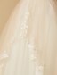 お買い得  子供用ドレス-Ａライン スイープ／ブラシトレーン フラワーガールドレス 結婚式 かわいいウエディング ドレス チュール ととも​​に アップリケ フィット 3-16 歳