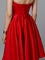 cheap Cocktail Dresses-A-Line Minimalist Elegant Cute Homecoming Cocktail Party Valentine&#039;s Day Dress Strapless Sleeveless Knee Length Satin Stretch Satin with Bow(s) Pleats 2021