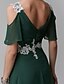 preiswerte Abendkleider-A-Linie Elegant Formeller Abend Kleid Riemen Kurzarm Pinsel Schleppe Chiffon mit Plissee Perlenstickerei Applikationen 2021