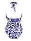 cheap Women&#039;s Swimwear &amp; Bikinis-Women&#039;s Sporty Basic Plunging Neck Blue Underwire Cheeky One-piece Swimwear - Geometric Backless Print L XL XXL Blue / Sexy