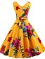 זול שמלות וינטאג&#039;-שמש פרח צווארון V מותניים גבוהים עד הברך שרוכים לכל האורך, פרחוני - שמלה סווינג רזה וינטאג&#039; Party בגדי ריקוד נשים