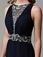 cheap Evening Dresses-A-Line Luxurious Dress Engagement Formal Evening Court Train Sleeveless Jewel Neck Chiffon with Crystals Beading Slit 2024
