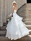 baratos Vestidos de Casamento-De Baile Decote Princesa Longo Organza Sem Alças Sem costas Vestidos de casamento feitos à medida com Flor / Cruzado / Em Camadas 2020