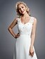 cheap Wedding Dresses-A-Line Wedding Dresses V Neck Floor Length Chiffon Lace Regular Straps Sexy with Beading Appliques Button 2020 / Beautiful Back