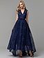 cheap Special Occasion Dresses-A-Line Elegant Dress Prom Asymmetrical Sleeveless V Neck Lace with Bow(s) Beading 2022
