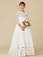 cheap Flower Girl Dresses-A-Line Floor Length Flower Girl Dress - Lace / Satin 3/4 Length Sleeve Jewel Neck with Bow(s) / Sash / Ribbon by LAN TING BRIDE®