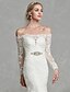 cheap Wedding Dresses-Mermaid / Trumpet Wedding Dresses Off Shoulder Court Train Lace Tulle Long Sleeve Sexy Sparkle &amp; Shine Plus Size Illusion Sleeve with Sashes / Ribbons Crystals Appliques 2021