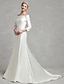 cheap Wedding Dresses-Engagement Formal Wedding Dresses Chapel Train Mermaid / Trumpet Long Sleeve Bateau Neck Satin With Sash / Ribbon Bow(s) 2023 Bridal Gowns