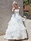 זול שמלות כלה-נשף לב (סוויטהארט) עד הריצפה אורגנזה סטרפלס פתוח בגב שמלות חתונה עם פרח / בד בהצלבה / שכבות 2020