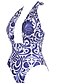 cheap Women&#039;s Swimwear &amp; Bikinis-Women&#039;s Sporty Basic Plunging Neck Blue Underwire Cheeky One-piece Swimwear - Geometric Backless Print L XL XXL Blue / Sexy