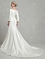 cheap Wedding Dresses-Simple Wedding Dresses Mermaid / Trumpet Off Shoulder 3/4 Length Sleeve Chapel Train Satin Bridal Gowns With Pleats Summer Wedding Party 2024