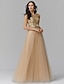 cheap Evening Dresses-A-Line Elegant Dress Formal Evening Black Tie Gala Floor Length Sleeveless Jewel Neck Tulle Backless with Bow(s) Appliques 2024