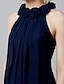 billige Brudepikekjoler-a-line brudepikekjole juvelhals ermeløs svart kjole kort / mini chiffon med blomst