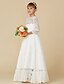 cheap Flower Girl Dresses-A-Line Floor Length Flower Girl Dress - Lace / Satin 3/4 Length Sleeve Jewel Neck with Bow(s) / Sash / Ribbon by LAN TING BRIDE®
