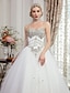 cheap Wedding Dresses-Ball Gown Wedding Dresses Sweetheart Neckline Cathedral Train Lace Over Tulle Strapless Sparkle &amp; Shine Floral Lace with Beading 2022