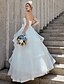 baratos Vestidos de Casamento-De Baile Decote Princesa Longo Organza Sem Alças Sem costas Vestidos de casamento feitos à medida com Flor / Cruzado / Em Camadas 2020