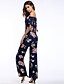 cheap Women&#039;s Jumpsuits &amp; Rompers-Women&#039;s Party / Going out Boat Neck Blue Slim Jumpsuit, Floral L XL XXL High Waist Cotton Short Sleeve All Seasons