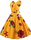 זול שמלות וינטאג&#039;-שמש פרח צווארון V מותניים גבוהים עד הברך שרוכים לכל האורך, פרחוני - שמלה סווינג רזה וינטאג&#039; Party בגדי ריקוד נשים