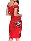 cheap Print Dresses-Women&#039;s Red Dress Sexy Summer Holiday Going out Sheath Floral Off Shoulder Print Wrap S M Slim