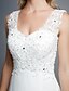 cheap Wedding Dresses-A-Line Wedding Dresses V Neck Floor Length Chiffon Lace Regular Straps Sexy with Beading Appliques Button 2020 / Beautiful Back