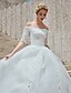 cheap Wedding Dresses-Ball Gown Off Shoulder Cathedral Train Tulle / Lace Over Satin Half Sleeve Glamorous Illusion Detail Wedding Dresses with Crystals / Appliques 2020