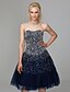 cheap Cocktail Dresses-Ball Gown Sparkle &amp; Shine Cocktail Party Prom Dress Strapless Sleeveless Knee Length Tulle with Pearls Beading Sequin 2021