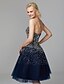 cheap Cocktail Dresses-Ball Gown Sparkle &amp; Shine Cocktail Party Prom Dress Strapless Sleeveless Knee Length Tulle with Pearls Beading Sequin 2021
