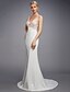 cheap Wedding Dresses-Mermaid / Trumpet Wedding Dresses V Neck Court Train Lace Knit Regular Straps Sexy Backless with Appliques 2022