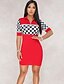 cheap Plus Size Dresses-Women&#039;s Plus Size Daily / Weekend Basic / Street chic Skinny Bodycon Dress - Solid Colored / Color Block / Check Patchwork V Neck Summer Cotton Blue Black Red XL XXL XXXL