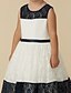 cheap Flower Girl Dresses-A-Line Tea Length Flower Girl Dress - Lace Sleeveless Jewel Neck with Sash / Ribbon