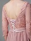 cheap Evening Dresses-A-Line Elegant Dress Prom Floor Length Half Sleeve Illusion Neck Lace Backless with Sash / Ribbon Appliques 2022 / Illusion Sleeve / Formal Evening