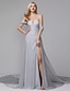 cheap Evening Dresses-A-Line Celebrity Style Furcal Formal Evening Dress Off Shoulder V Wire Sleeveless Chapel Train Lace Tulle with Split Front 2020