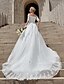 cheap Wedding Dresses-Ball Gown Off Shoulder Cathedral Train Tulle / Lace Over Satin Half Sleeve Glamorous Illusion Detail Wedding Dresses with Crystals / Appliques 2020