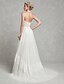 זול שמלות כלה-גזרת A שמלות חתונה קולר שובל קורט תחרה טול רצועות רגילות עם תחרה 2021