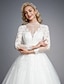 זול שמלות כלה-אירוסין רשמי שמלות חתונה שובל קורט נשף שרוול ארוך צווארון גבוה תחרה עם חרוזים אפליקציות 2023 קיץ שמלות כלה