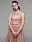 cheap Evening Dresses-A-Line Elegant Dress Prom Floor Length Short Sleeve Jewel Neck Satin with Sash / Ribbon Beading Appliques 2023