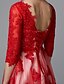 Χαμηλού Κόστους Κοκτέιλ Φορέματα-Γραμμή Α καυτό Επισκέπτης γάμου Κοκτέιλ Πάρτι Φόρεμα Χαμόγελο 3/4 Μήκος Μανικιού Μέχρι το γόνατο Δαντέλα Τούλι με Φιόγκος(οι) Εισαγωγή δαντέλας Διακοσμητικά Επιράμματα 2021