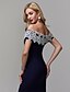 cheap Special Occasion Dresses-Sheath / Column Special Occasion Dresses Elegant Dress Prom Formal Evening Floor Length Short Sleeve Off Shoulder Lace with Appliques 2024